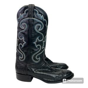 Hondo Boots Black Full Quill Ostrich Western Cowboy Boots Size 12B Rebuilt Sole